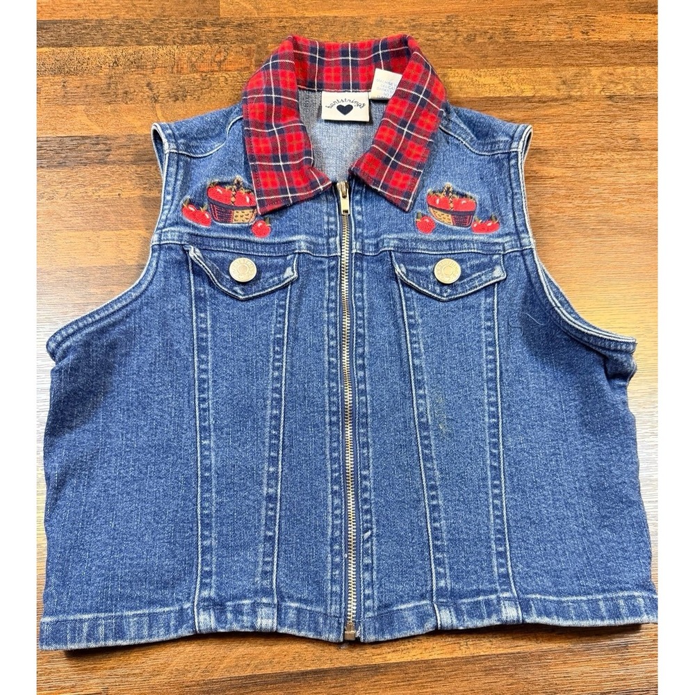 Vintage heartstrings denim vest sz 6X. Apple embroidery, cottage core. Country
